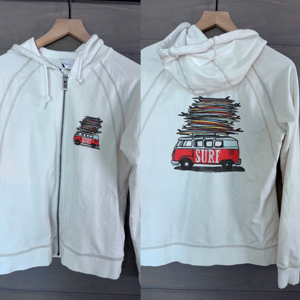 Crazy Shirts‎ Hawaii Original White Zip Up Hoodie Surf Bus Graphic Womens Small